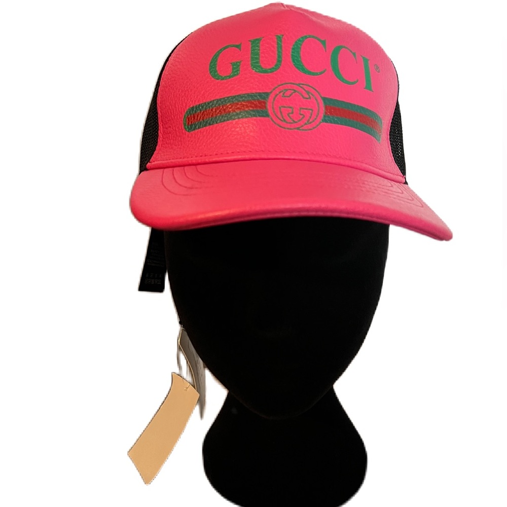 Gucci Gucci Pink/Black Leather and Nylon Logo Baseball Cap  Size S (RARE)